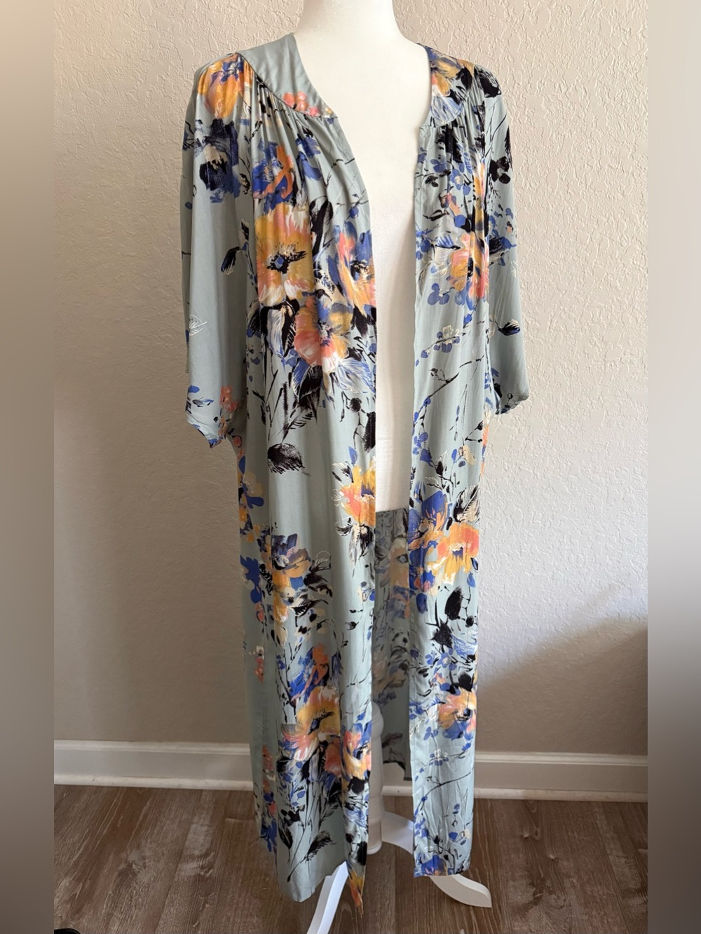 Bluheaven Blue Sage Floral Maxi Kimono Duster Boho Oversized NWOT